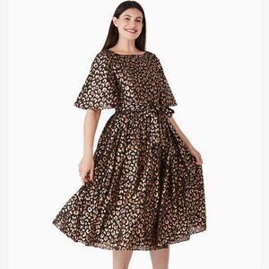 Kate Spade - Black & Rose Gold Leopard Print Midi Dress Sz 6